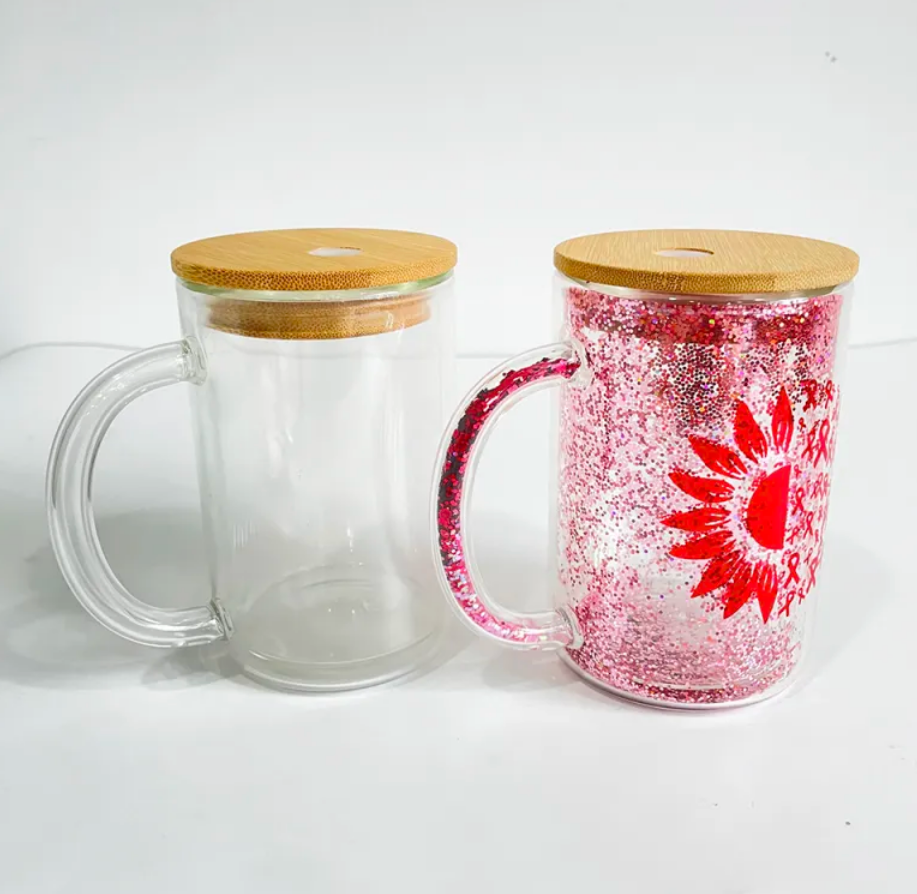 25PCS 15oz Pre-drilled Clear Double Wall Snowglobe Sublimation Blanks Glass Mug |  | - RafeeSub