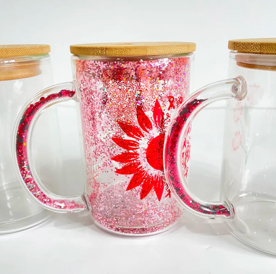 25PCS 15oz Pre-drilled Clear Double Wall Snowglobe Sublimation Blanks Glass Mug |  | - RafeeSub