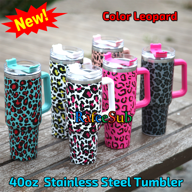 20PCS 40oz Color Leopard Print Pattern Adventure Quencher Stainless Steel Tumbler - RafeeSub