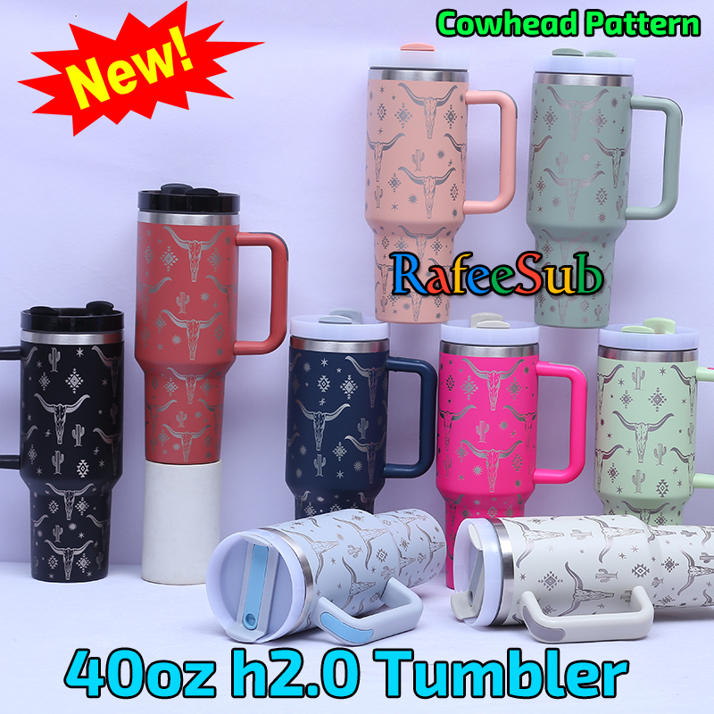 20PCS 40oz Laser Cow Head Pattern Adventure Quencher Stainless Steel Tumbler - RafeeSub