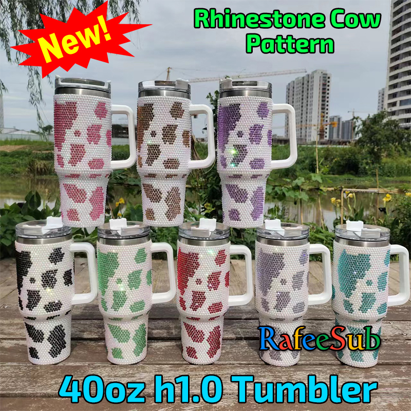 20PCS 40oz Cow Rhinestone Pattern Adventure Quencher Stainless Steel Tumbler - RafeeSub