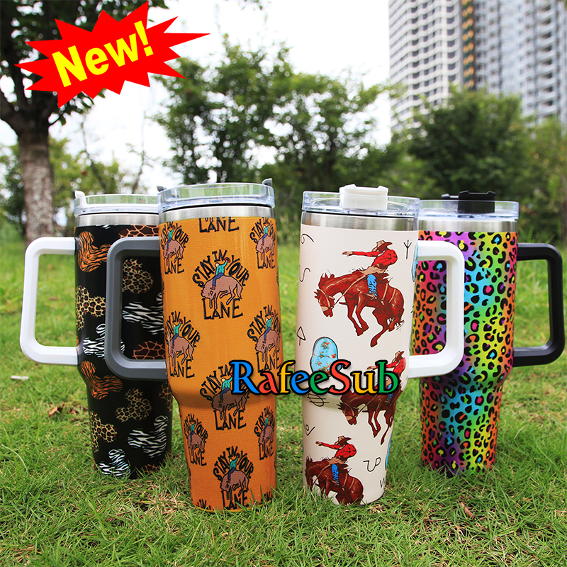 20PCS 40oz 3D Color Leopard Pattern Stainless Steel Tumbler with Handle