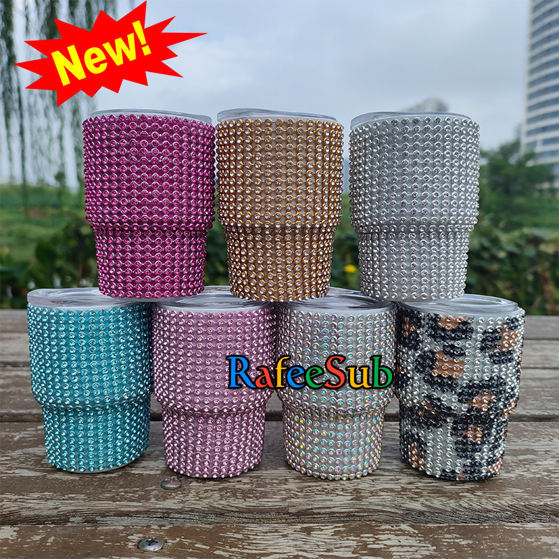 50PCS 3oz Bling Rhinestone Metal Stainless Steel Tumbler Shot Glass