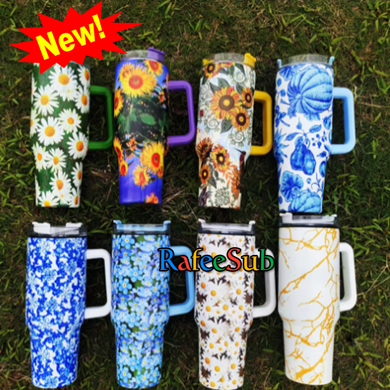 20PCS 40oz 3D Pattern Stainless Steel Tumbler with Handle