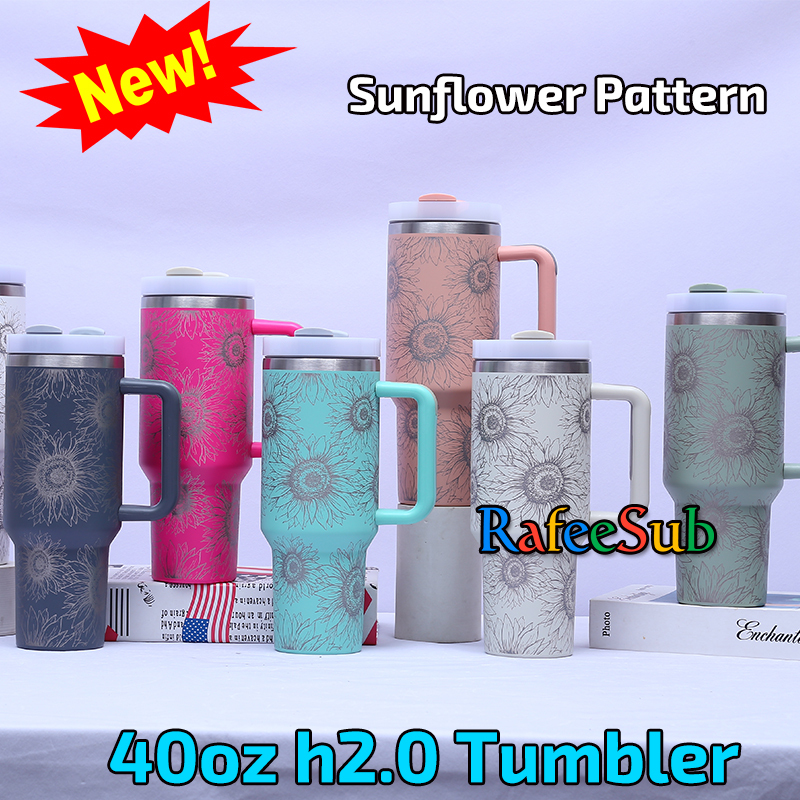 20PCS 40oz Laser Sunflower Pattern Adventure Quencher Stainless Steel Tumbler - RafeeSub
