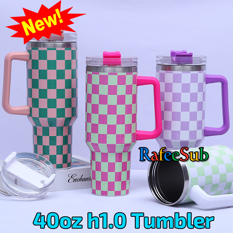 20PCS 40oz Checked Pattern Adventure Quencher Stainless Steel Tumbler - RafeeSub