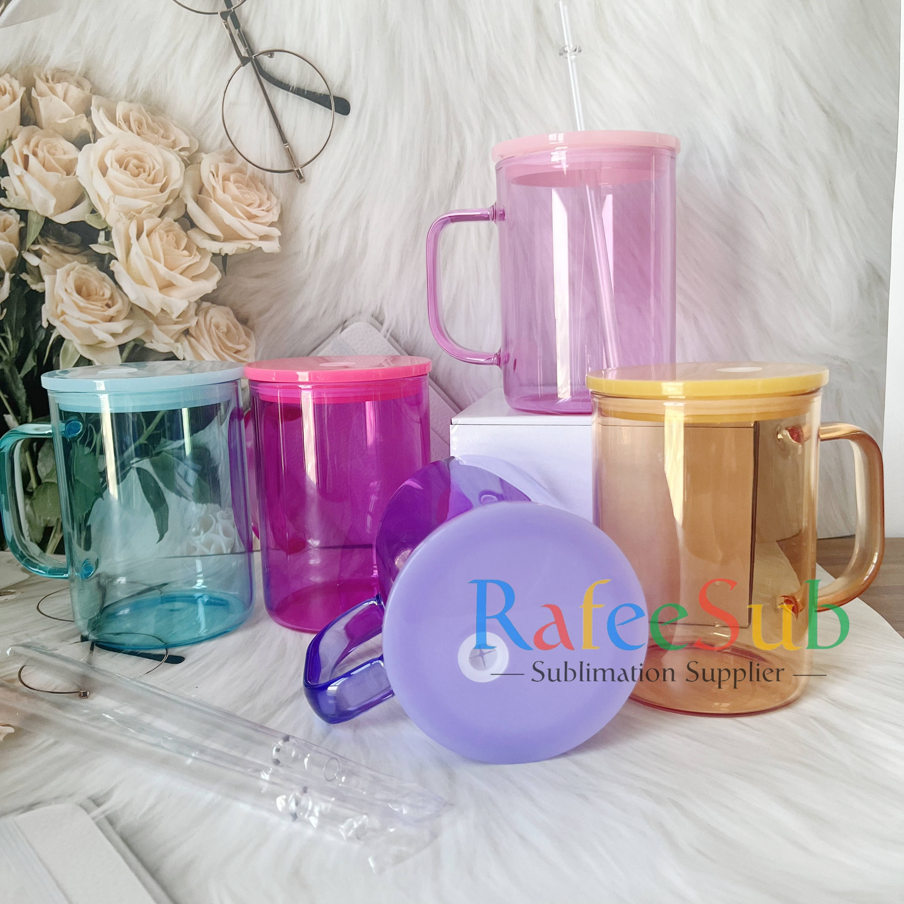 25PCS 17oz Colored Sublimation Blanks Glass Mug |  Mixed Colors |