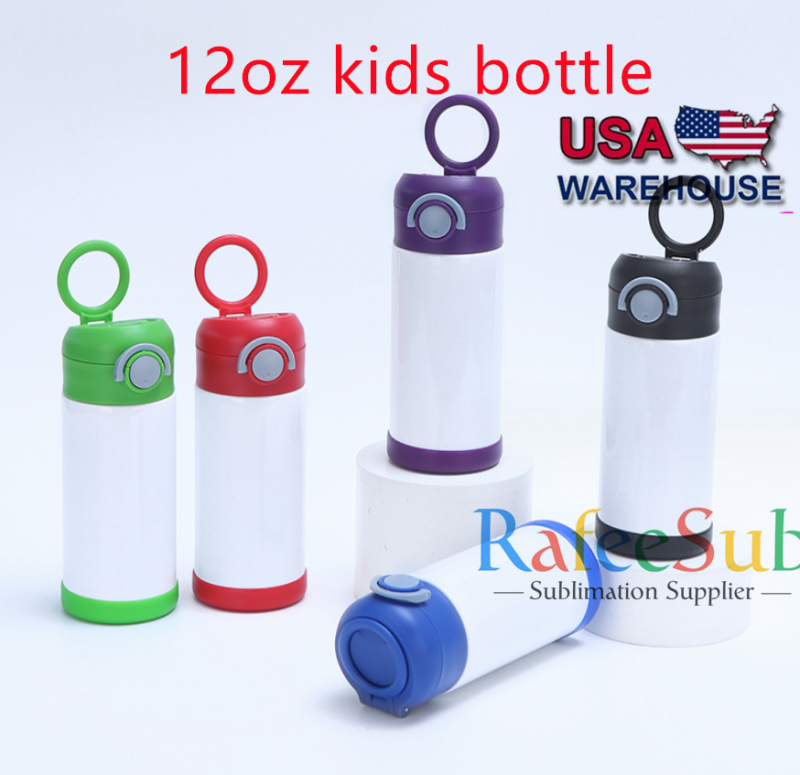 12oz Sublimation Kids Water Bottle WIth Flip Top Lids Mix 6 Color - RafeeSub