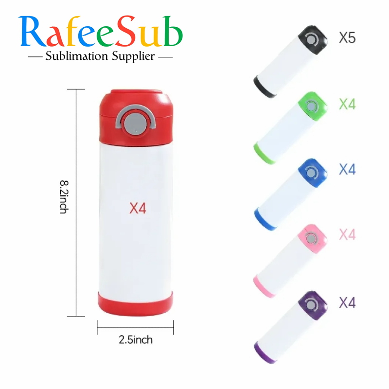 12oz Sublimation Kids Water Bottle WIth Flip Top Lids Mix 6 Color - RafeeSub