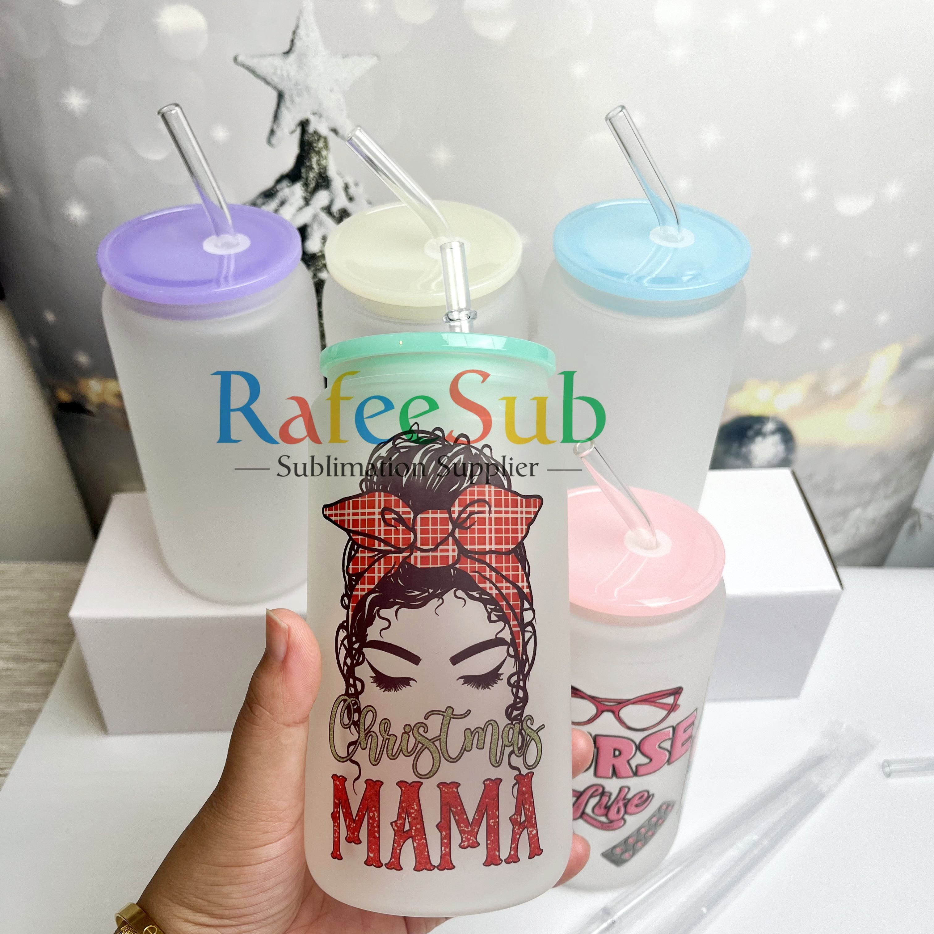 25PCS 16oz Clear/ Frosted Sublimation Glass Can | Mixed Colors Plastic Lids |
