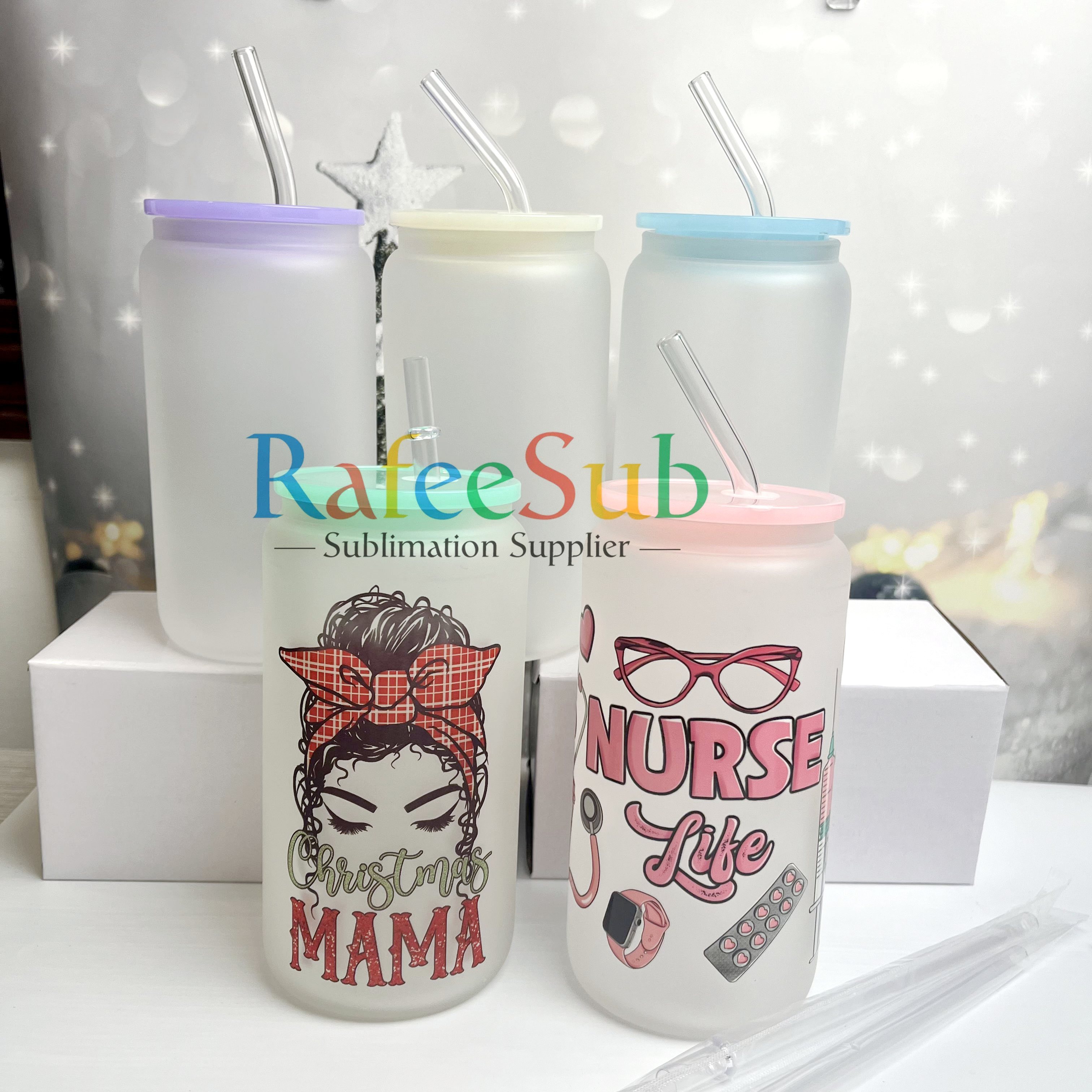 25PCS 16oz Clear/ Frosted Sublimation Glass Can | Mixed Colors Plastic Lids |