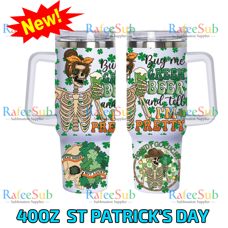 20PCS 40oz ST PATRICK'S DAY Stainless Steel Tumbler with Handle