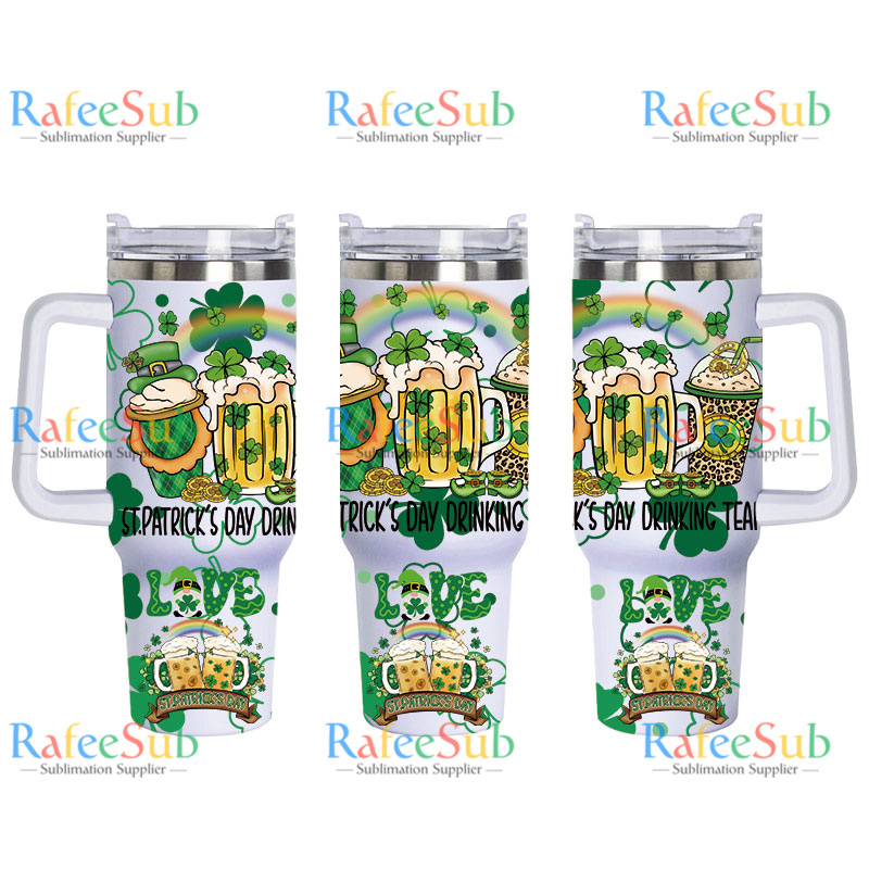 20PCS 40oz ST PATRICK'S DAY Stainless Steel Tumbler with Handle