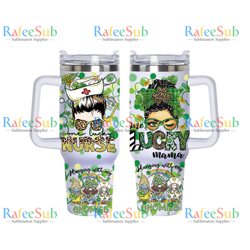 20PCS 40oz ST PATRICK'S DAY Stainless Steel Tumbler with Handle