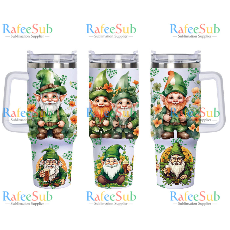 20PCS 40oz ST PATRICK'S DAY Stainless Steel Tumbler with Handle