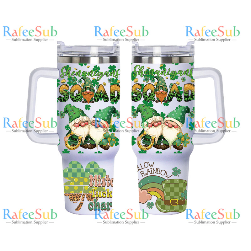 20PCS 40oz ST PATRICK'S DAY Stainless Steel Tumbler with Handle