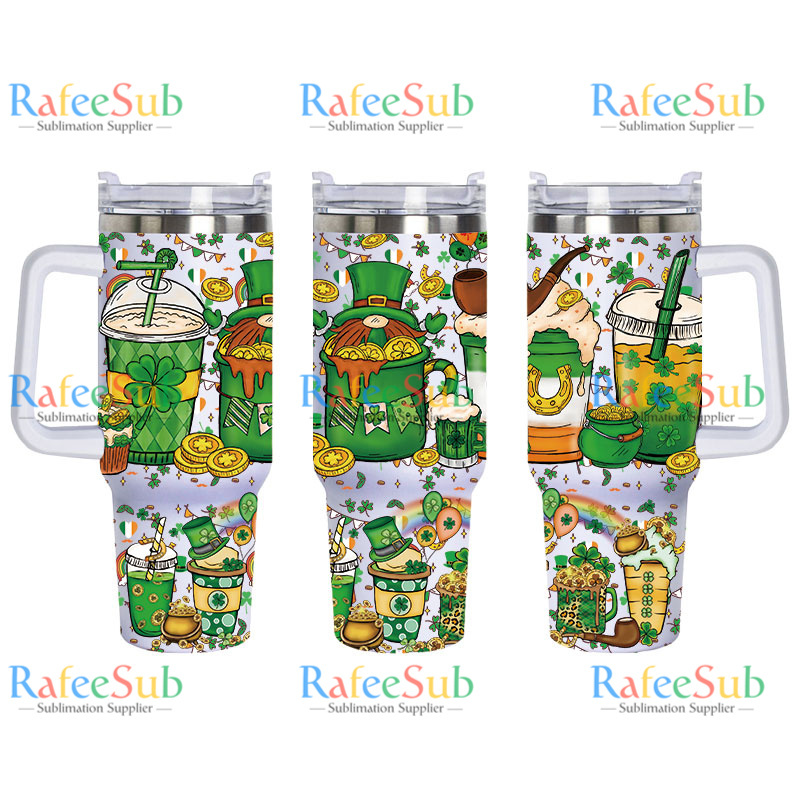 20PCS 40oz ST PATRICK'S DAY Stainless Steel Tumbler with Handle