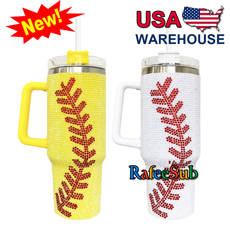 20PCS 40oz Baseball Bling Rhinestone Tumbler