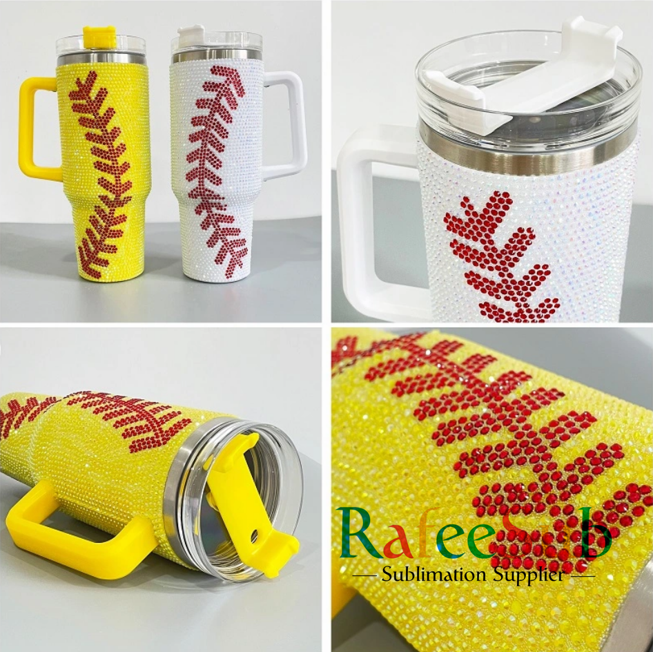 20PCS 40oz Baseball Bling Rhinestone Tumbler