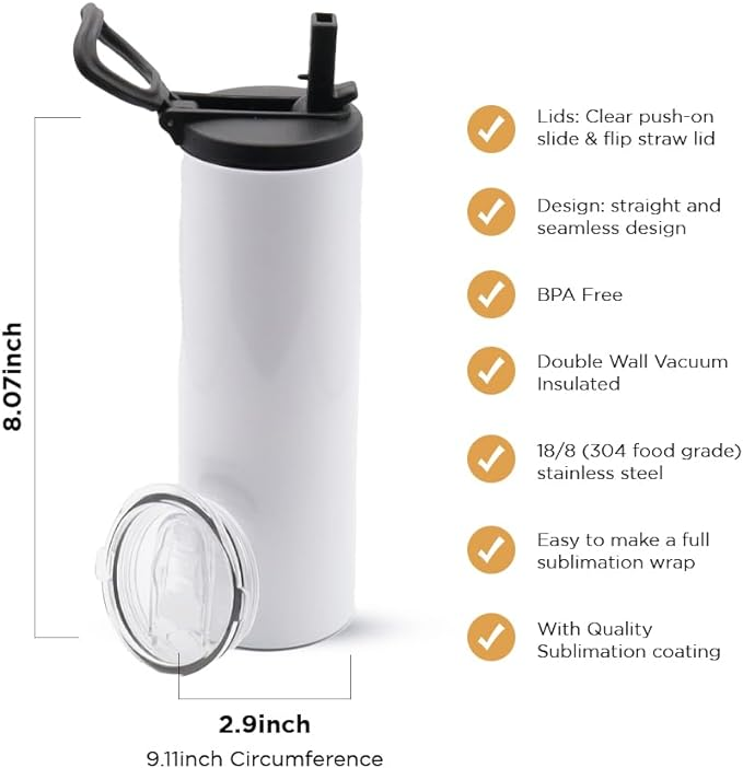 25PCS 20oz Sublimation Blank Tumbler with handle lid and slide lid