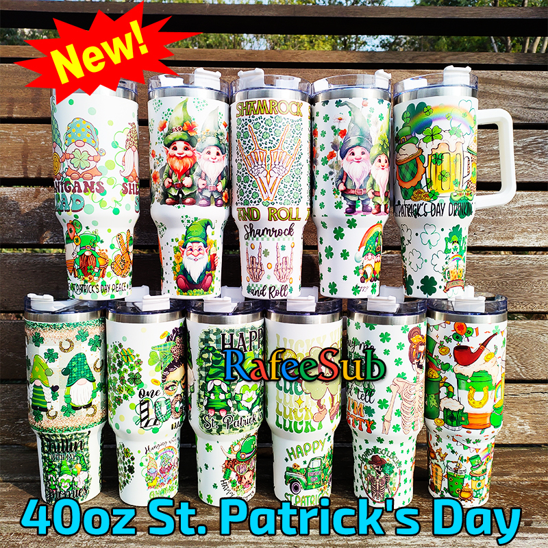20PCS 40oz ST PATRICK'S DAY Stainless Steel Tumbler with Handle