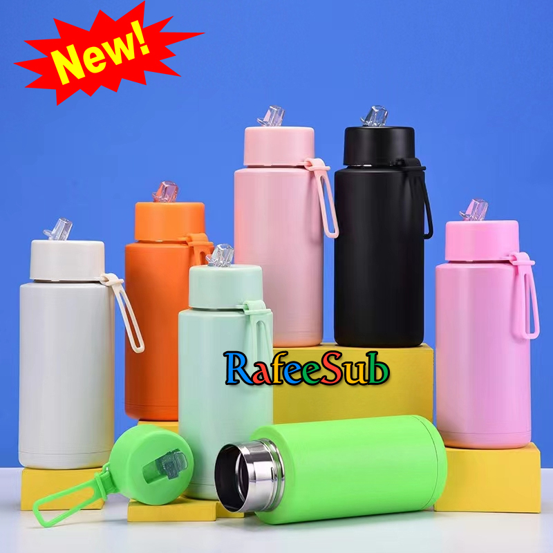 25PCS 1000ml Powder Coated Solid Color Stainless Steel Water Bottle with Straw Lid and Silicone Handle