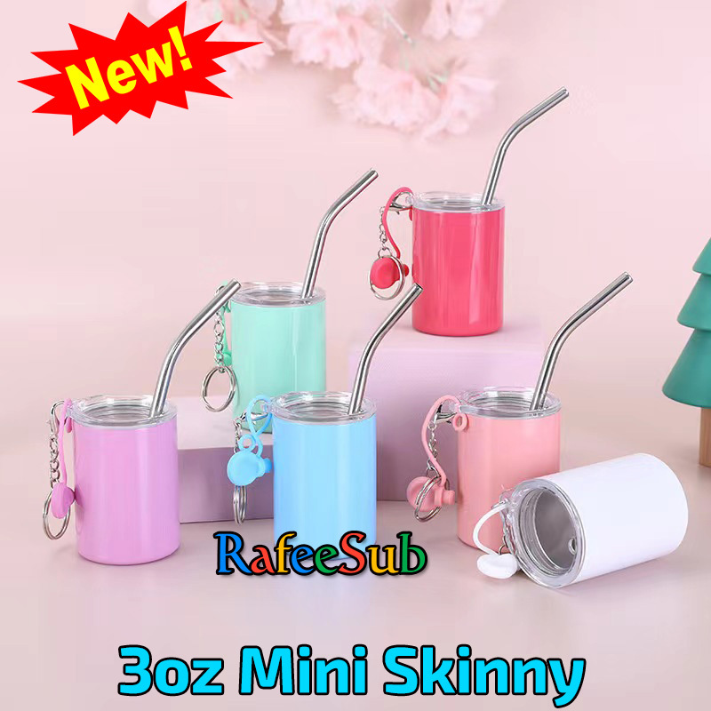 50PCS 3oz Mini Skinny Colored Sublimation Blanks Tumbler with Keychain and Lid Stopper
