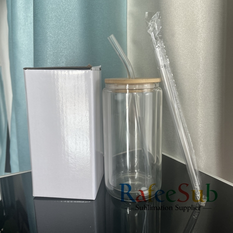 25PCS 16oz Clear Pre-drilled Hole Double Wall Snow Globe Glass Can Tumbler | Sublimation Blanks | - RafeeSub