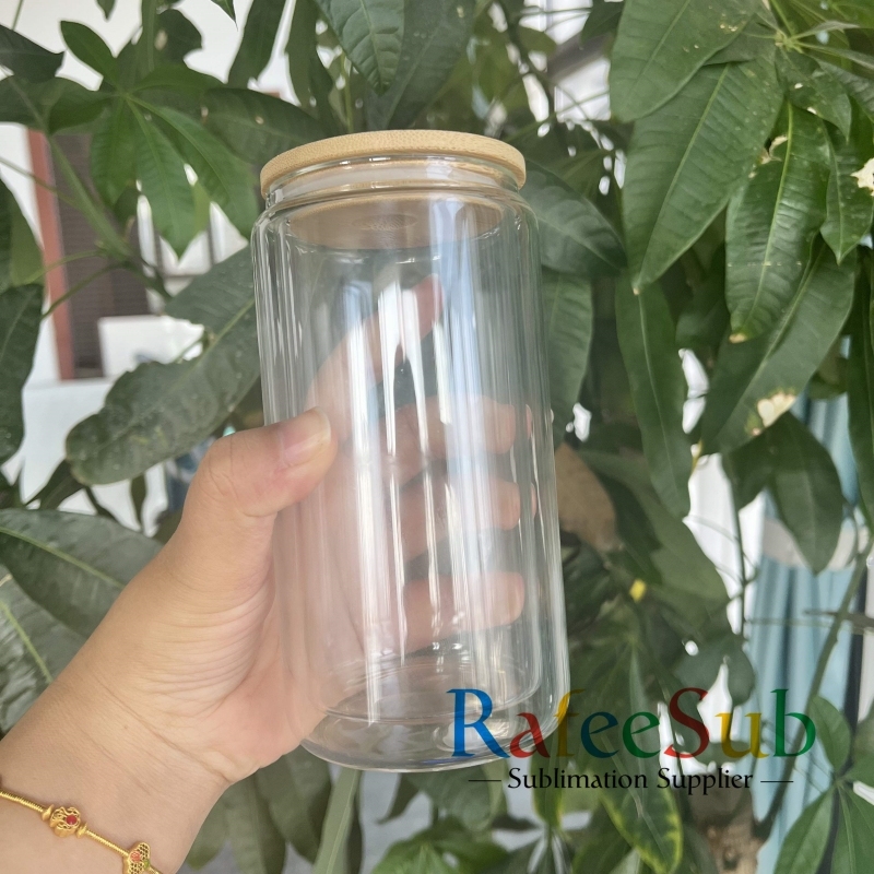 25PCS 16oz Clear Pre-drilled Hole Double Wall Snow Globe Glass Can Tumbler | Sublimation Blanks | - RafeeSub