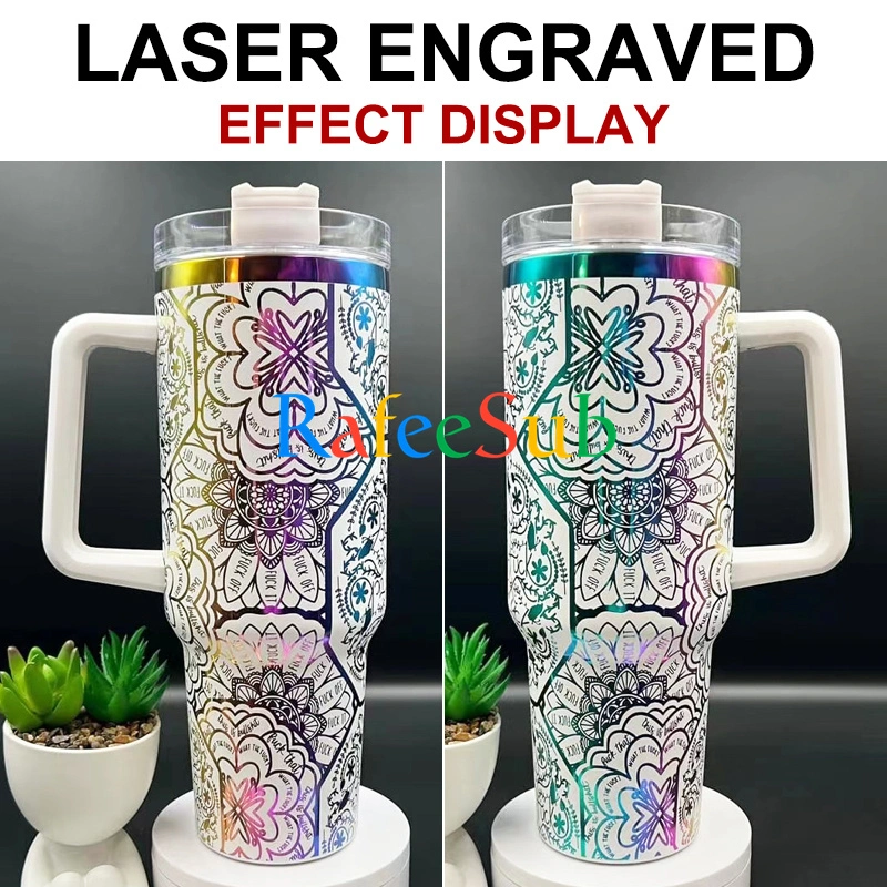 20PCS 40oz Rainbow Plated Engraved White and Black Powder Coated