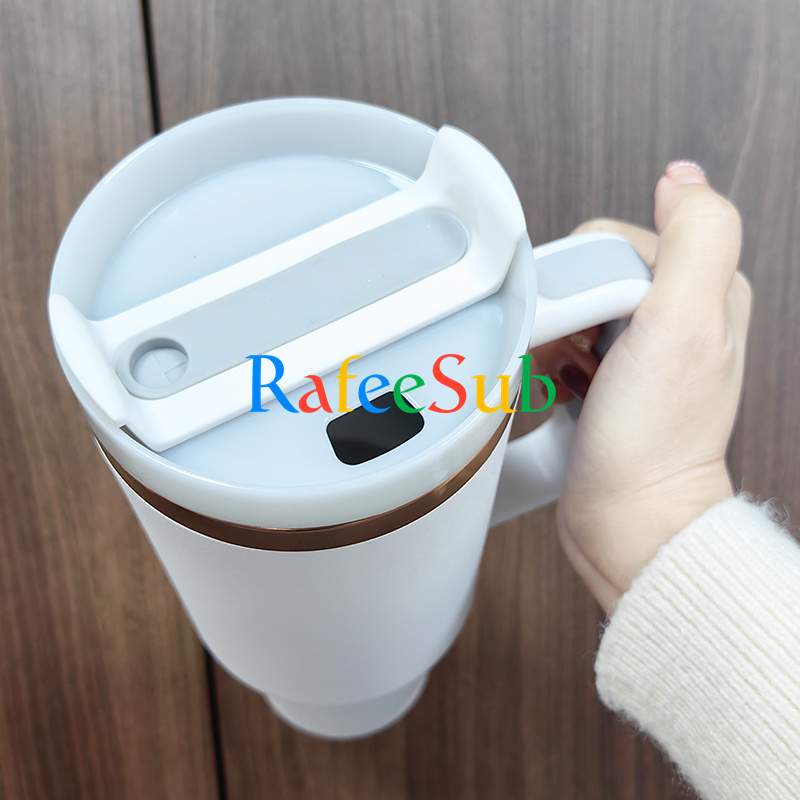 20PCS 40oz Rainbow Plated Engraved and White or Black Powder Coated Stainless Steel Tumbler with h2.0 Handle