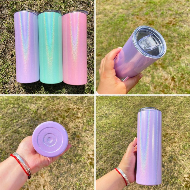20oz Shimmer Sublimation Straight Tumbler Macaron Colors Tumblers With Colored PP straw