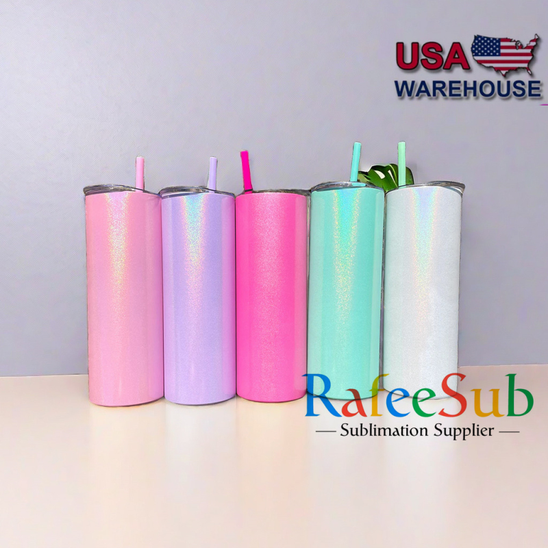 20oz Shimmer Sublimation Straight Tumbler Macaron Colors Tumblers With Colored PP straw