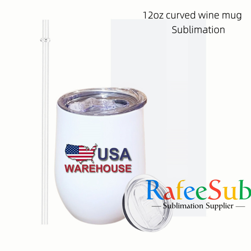 12oz Curved Sublimation Wine Tumbler | Plastic Straw | - RafeeSub