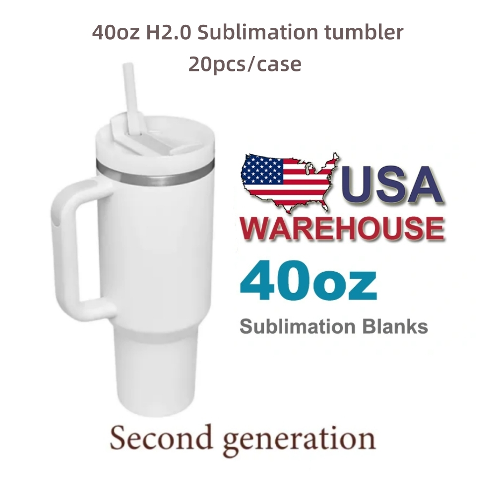 20PCS H2.0 40 oz Sublimation Tumbler with Handle | Plastic Straw | - RafeeSub