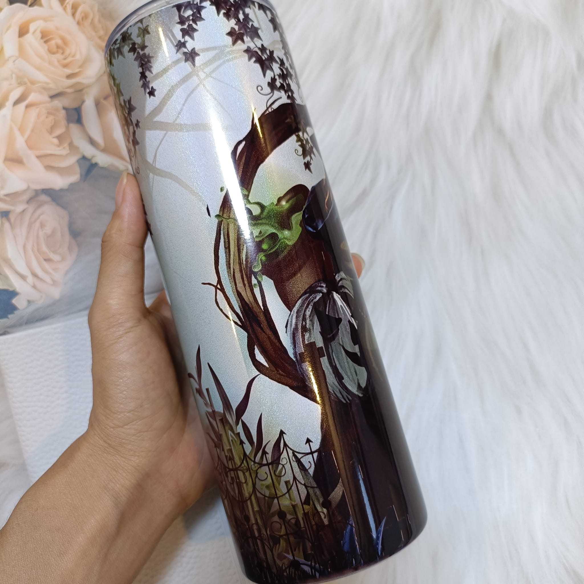 20oz White Glitter Sublimation Tumbler | Plastic Straw | - RafeeSub