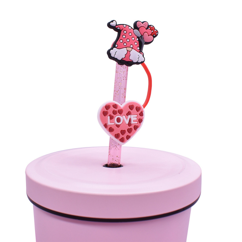 Valentine's Day Straw Cap Cover Straw Topper Cap Fit 10mm Dia Straw
