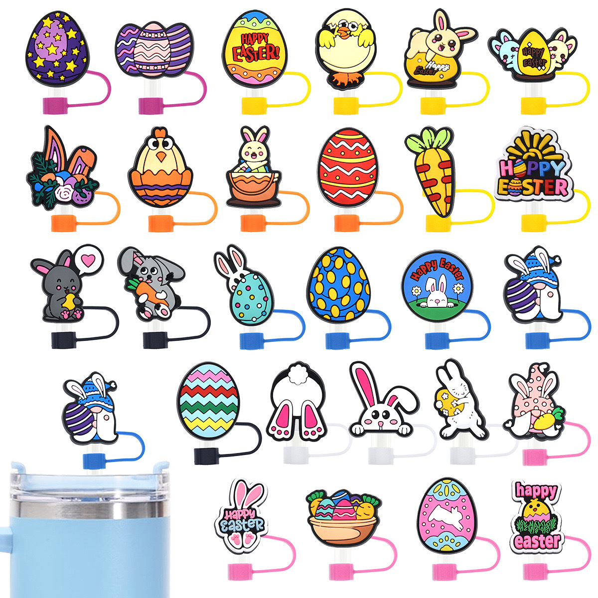 Easter Straw Cap Cover Straw Topper Cap Fit 10mm Dia Straw