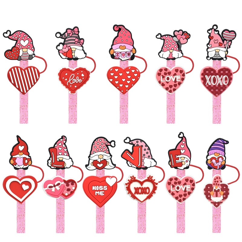 Valentine's Day Straw Cap Cover Straw Topper Cap Fit 10mm Dia Straw