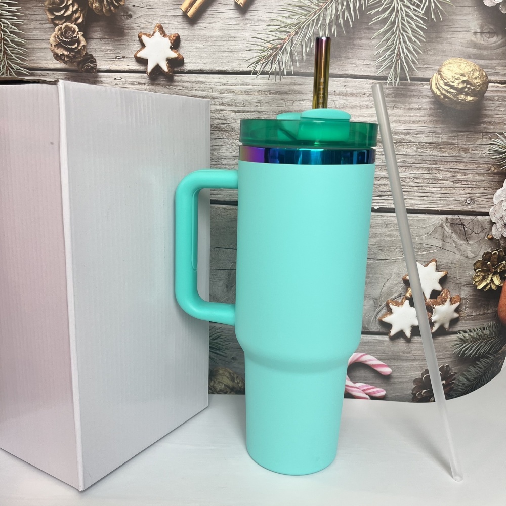 40oz H2.0 Rainbow Plated Powder Coated Stainless Steel Tumbler with Handle - RafeeSub
