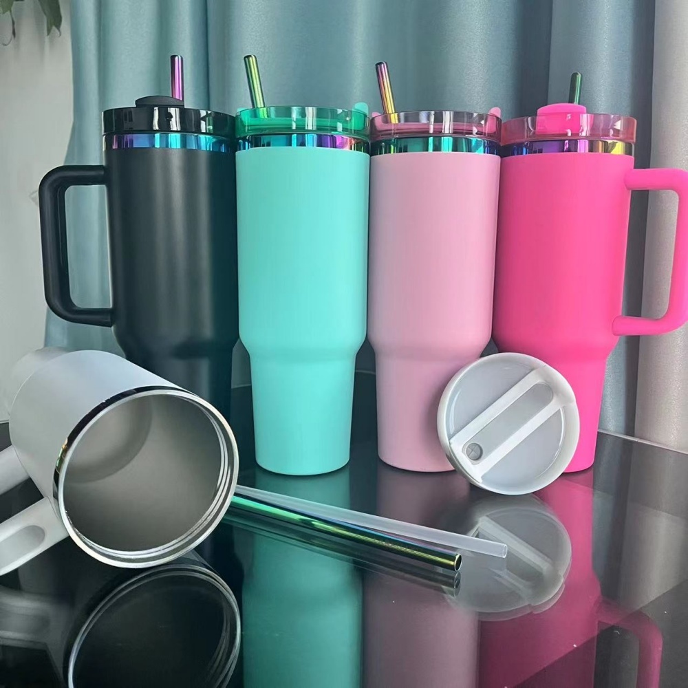 40oz H2.0 Rainbow Plated Powder Coated Stainless Steel Tumbler with Handle - RafeeSub