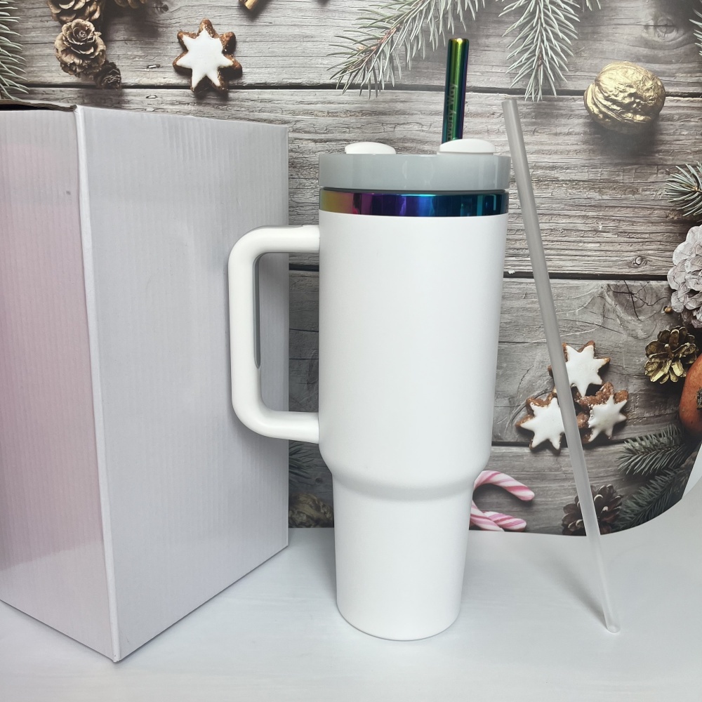 40oz H2.0 Rainbow Plated Powder Coated Stainless Steel Tumbler with Handle - RafeeSub