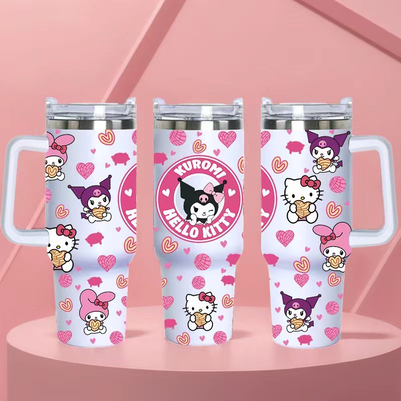 20PCS 40oz 3D Print Cute Kitty Cartoon Stainless Steel Tumbler With Handle