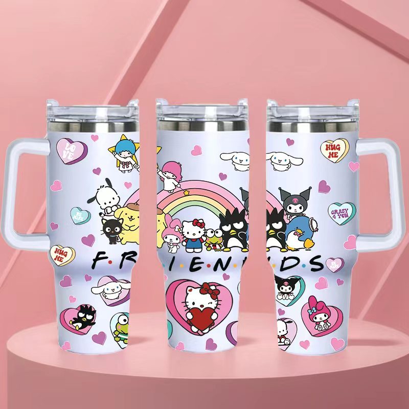 20PCS 40oz 3D Print Cute Kitty Cartoon Stainless Steel Tumbler With Handle