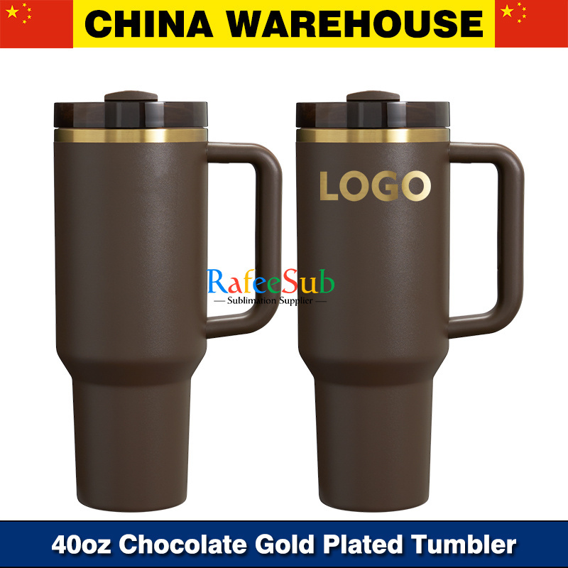 20PCS 40oz Chocolate Gold Plated Stainless Steel Quencher Tumbler for Laser Engraving