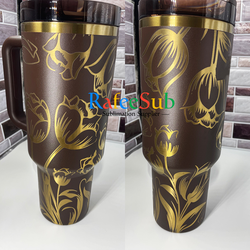 20PCS 40oz Chocolate Gold Plated Stainless Steel Quencher Tumbler for Laser Engraving