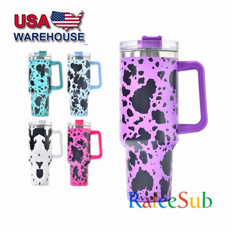 40oz Cow Print Tumbler with Handle Non-Sublimation