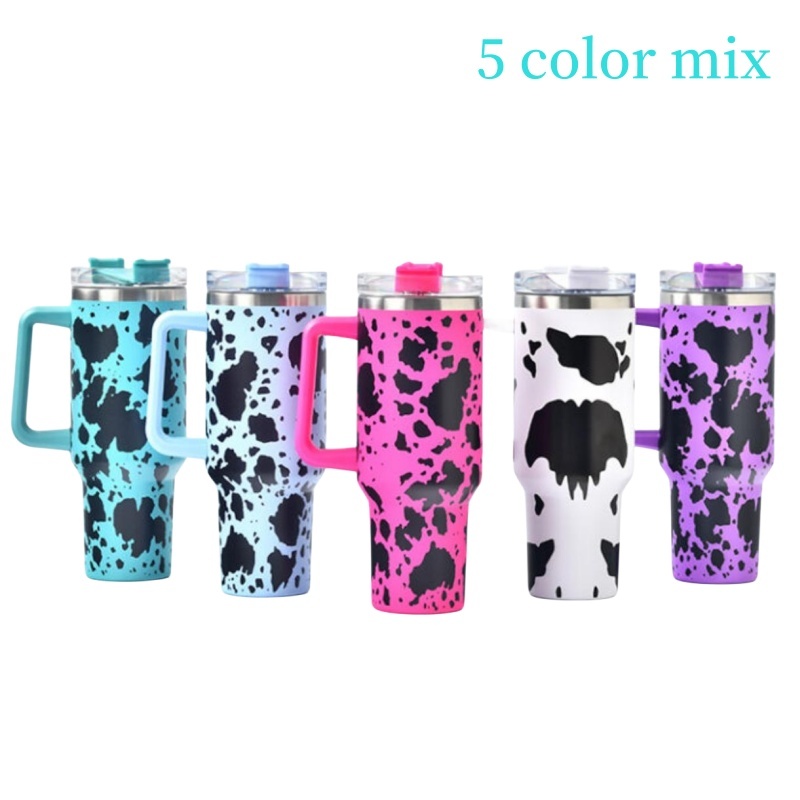 40oz Cow Print Tumbler with Handle Non-Sublimation
