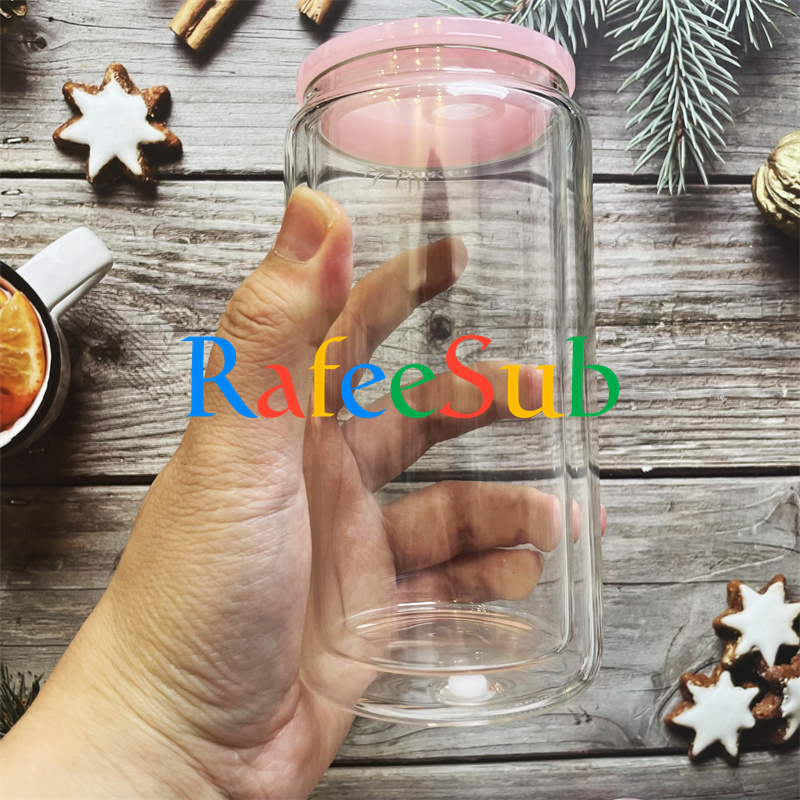 25PCS 12oz/ 15oz Pre Drilled Hole Clear Double Wall Blank Sublimation Snowglobe Glass Can with Plastic Lids and Rubber Stopper