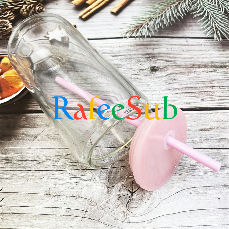 25PCS 12oz/ 15oz Pre Drilled Hole Clear Double Wall Blank Sublimation Snowglobe Glass Can with Plastic Lids and Rubber Stopper